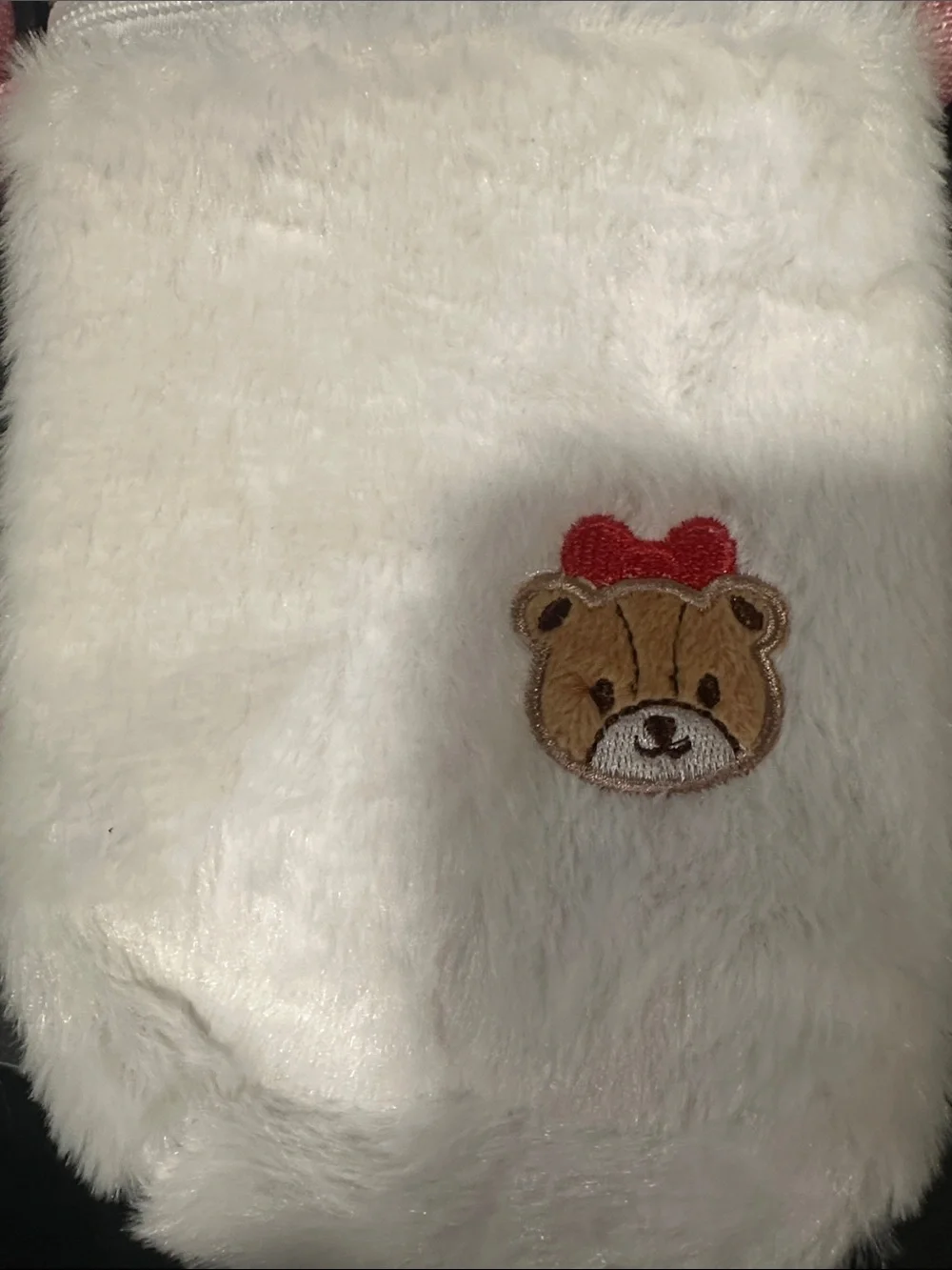 Hello Kitty Style White Plush Crossbody Bag for Kids with Pink Strap
